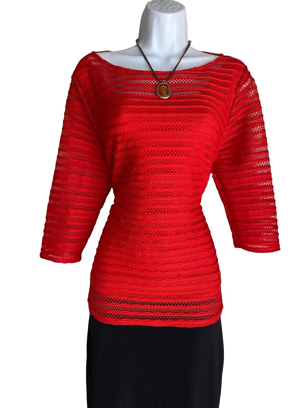 VTG peck&peck Women's Plus Size XL Lace Blouse Red 3/4 Sleeve Fall Fashion Boho